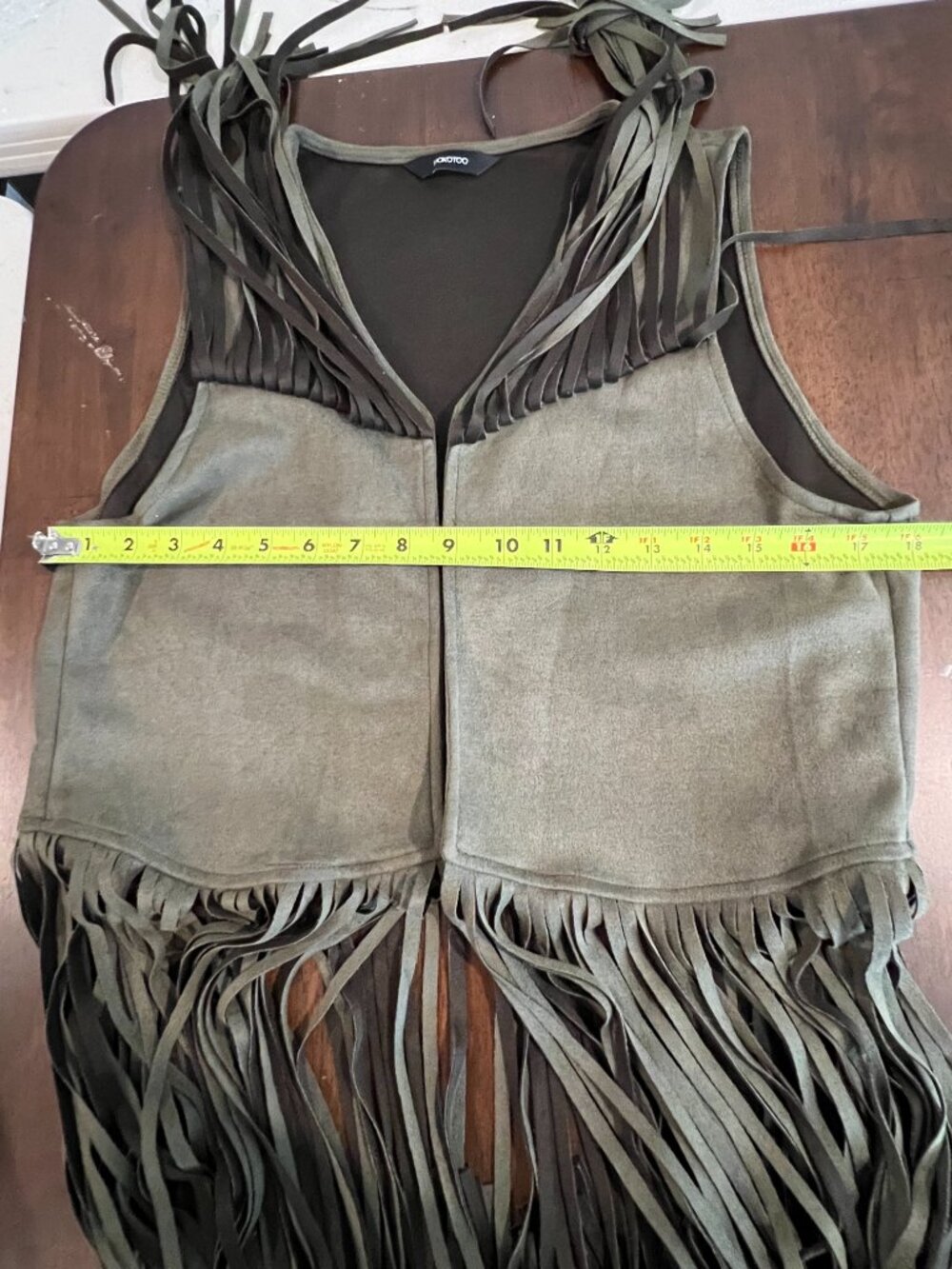 Dokotoo Army Green Faux Suede Fringe Vest Boho Western Cowgirl Women's Size L - Picture 6 of 7